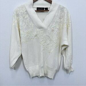 Tarazzia Vintage Deadstock Cream Ribbon Pearl Cottagecore Grannycore Size M NWT